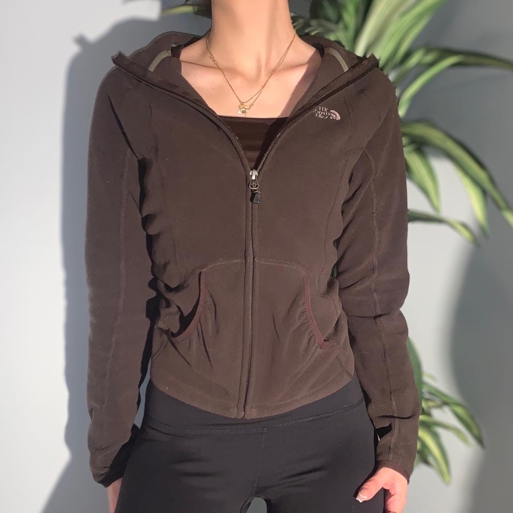 brown zip up north face jacket hoodie ☕️